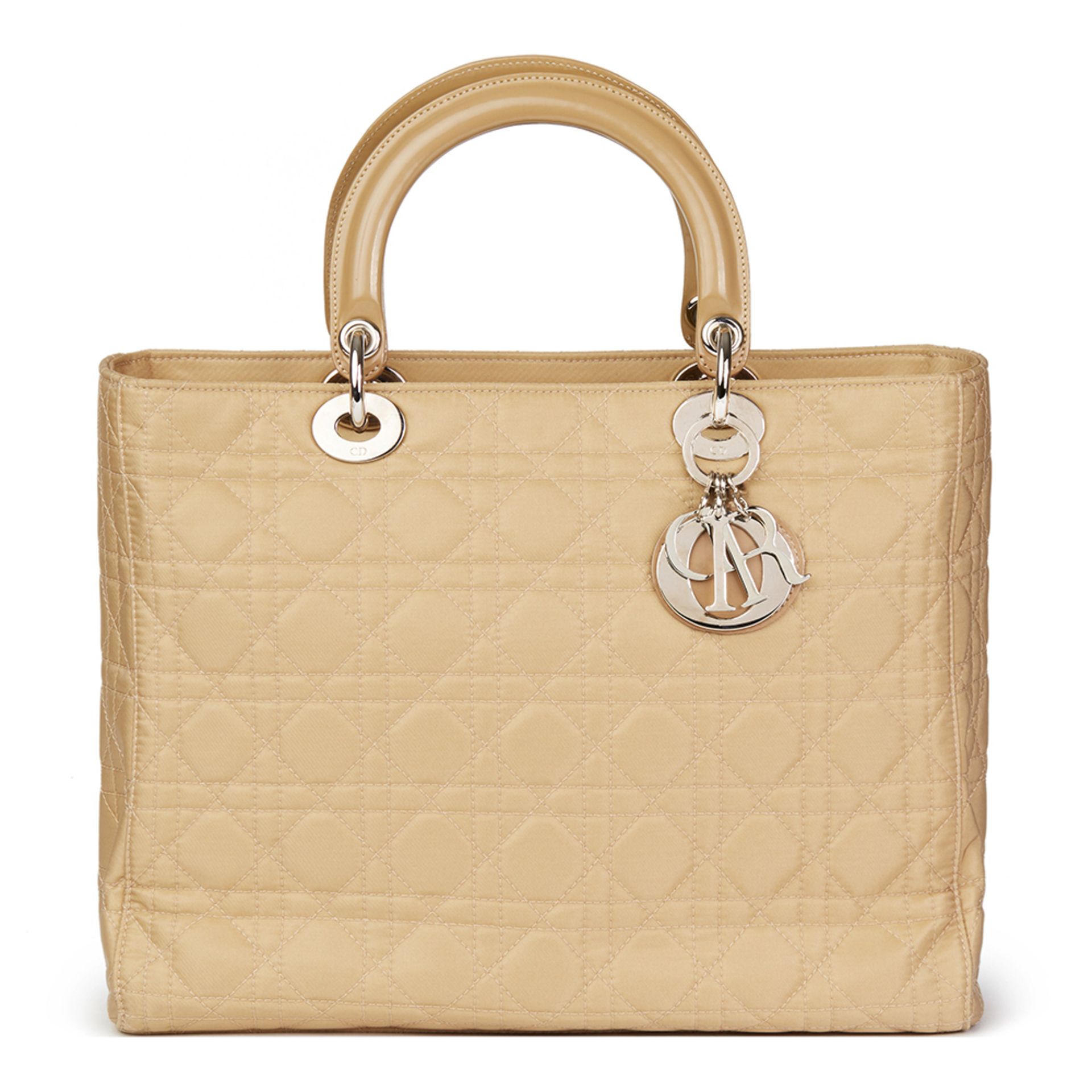 Christian Dior Beige Quilted Satin & Patent Leather Lady Dior GM