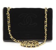 Chanel Black Velvet & Lambskin Vintage Timeless Single Flap Bag