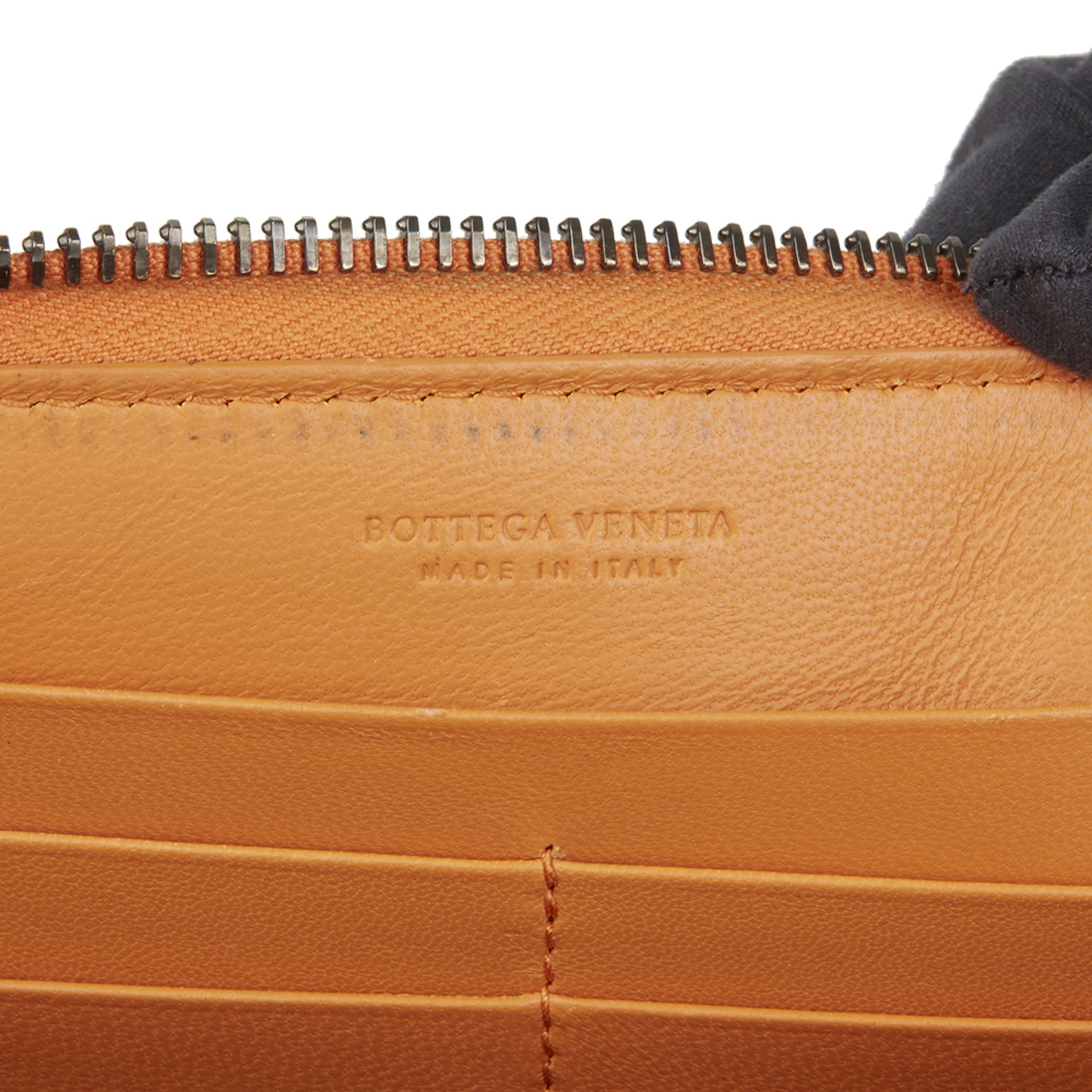 Bottega Veneta Orange Woven Calfskin Leather Zip Around Wallet - Image 7 of 10