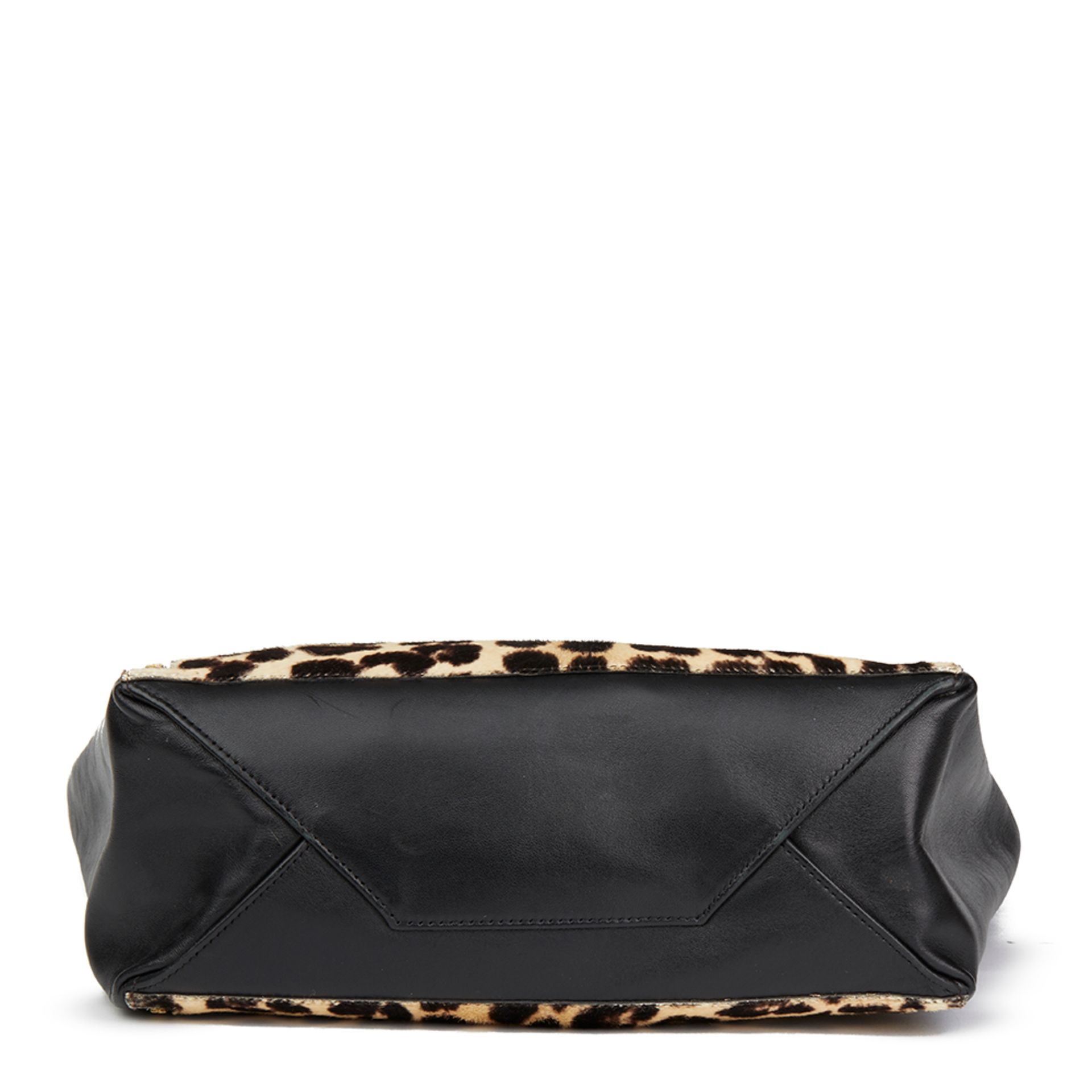 Céline Black Lambskin & Leopard Pony Fur Vertical Gusset Cabas Tote - Image 5 of 10