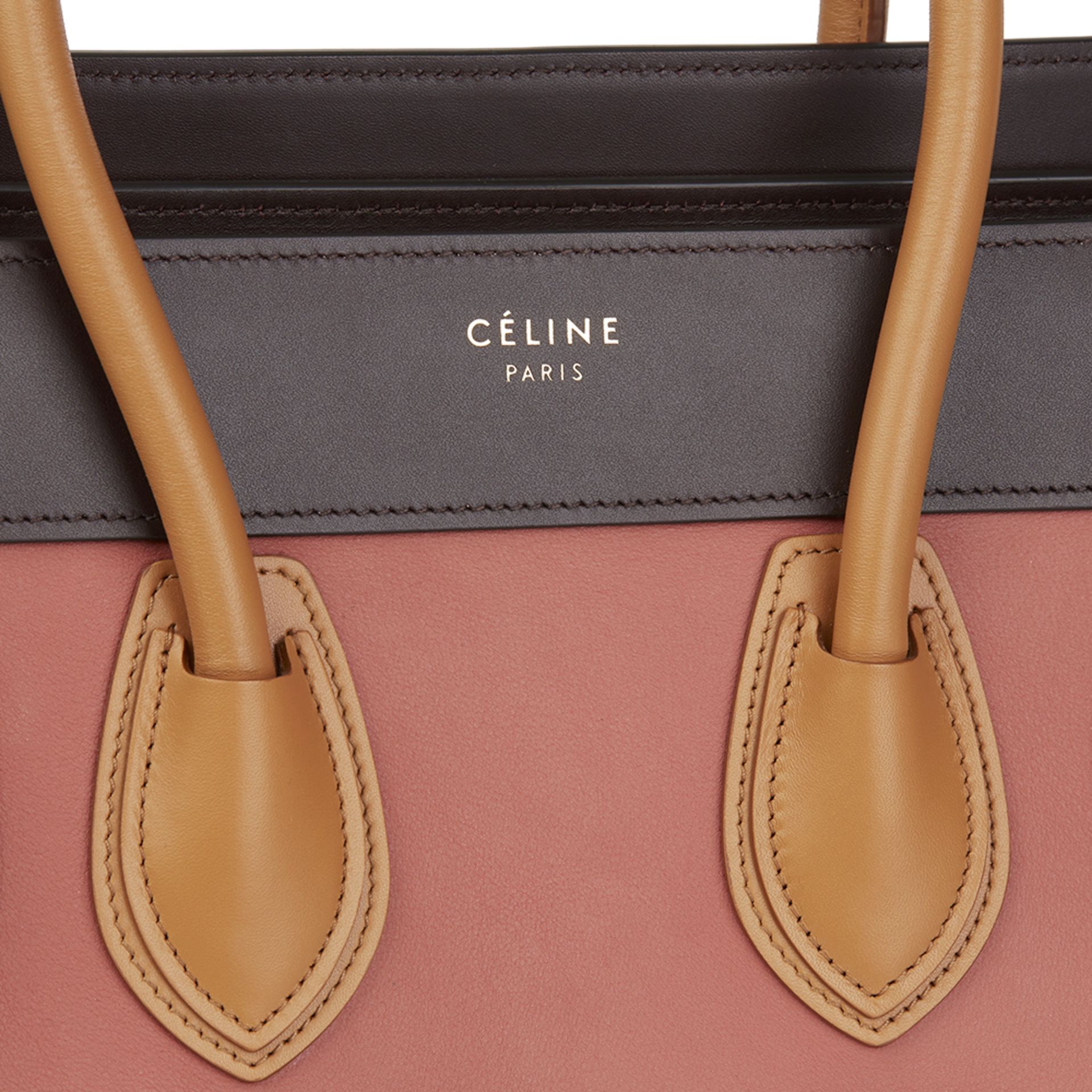 Céline Terracotta Smooth & Elephant Calfskin Leather Micro Luggage Tote - Image 6 of 10