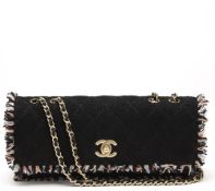 Chanel Black & Multicolour Tweed Fabric East West Classic Single Flap Bag