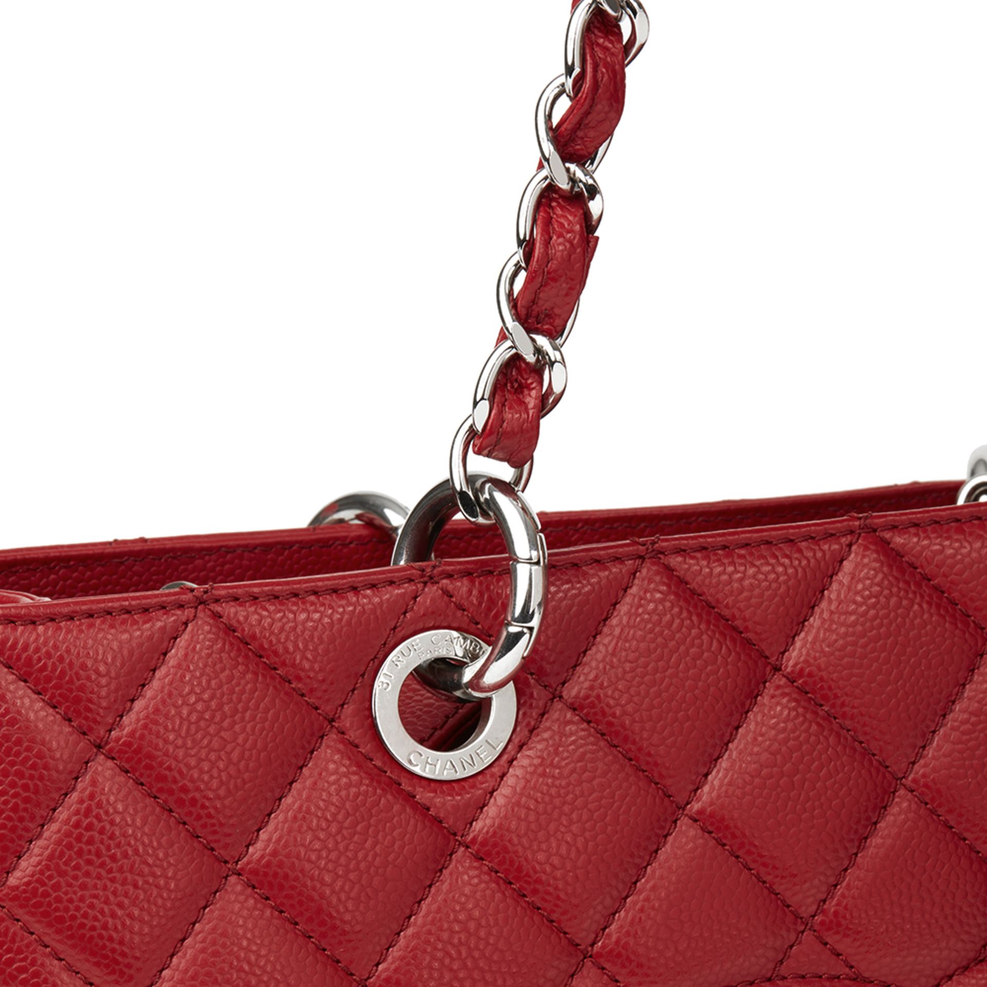 Chanel Red Quilted Caviar Leather Grand bidping Tote - Image 7 of 10