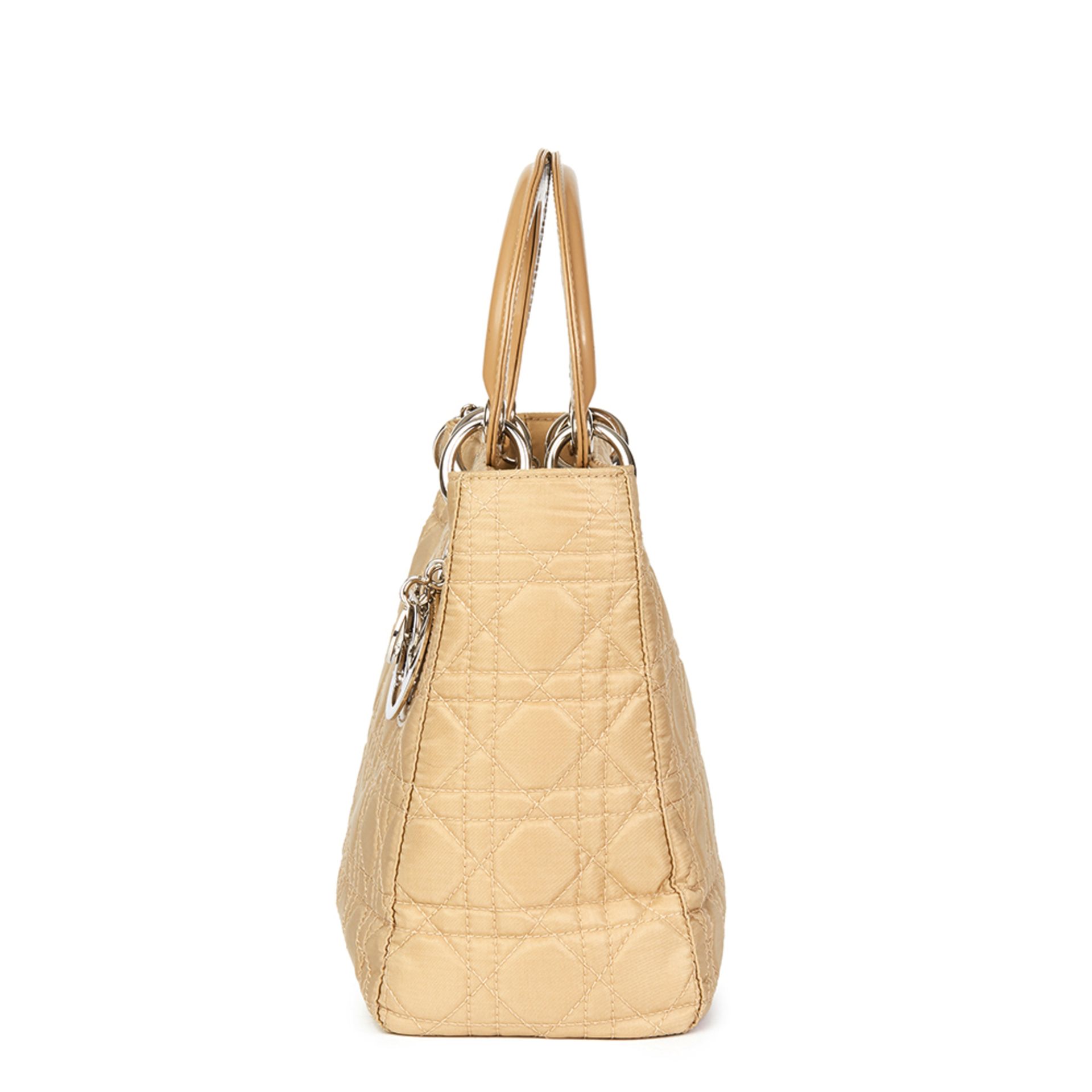 Christian Dior Beige Quilted Satin & Patent Leather Lady Dior MM - Image 2 of 10