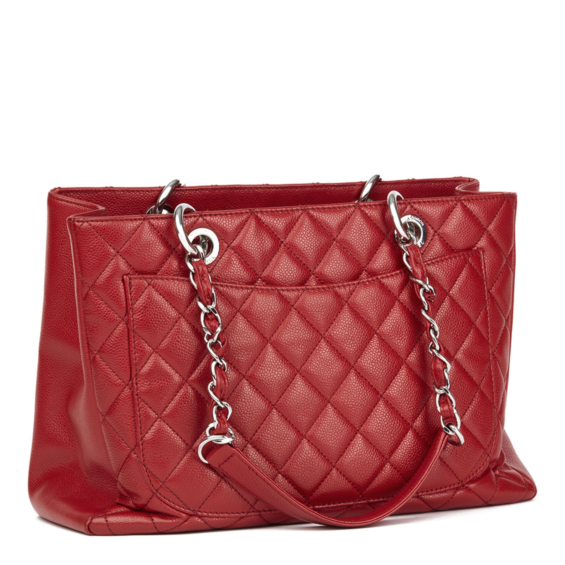 Chanel Red Quilted Caviar Leather Grand bidping Tote - Image 4 of 10