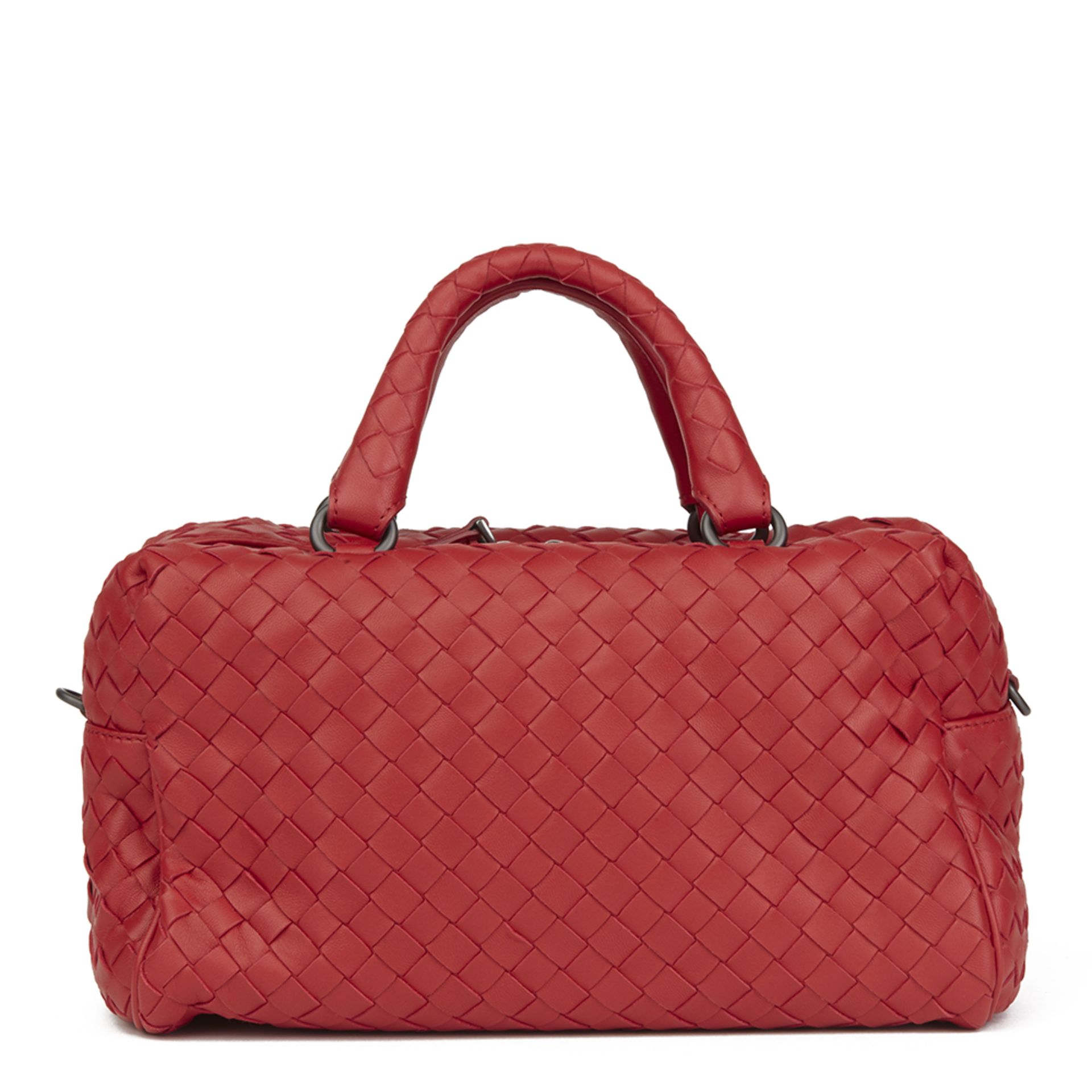 Bottega Veneta China Red Woven Calfskin Leather Mini Top Handle