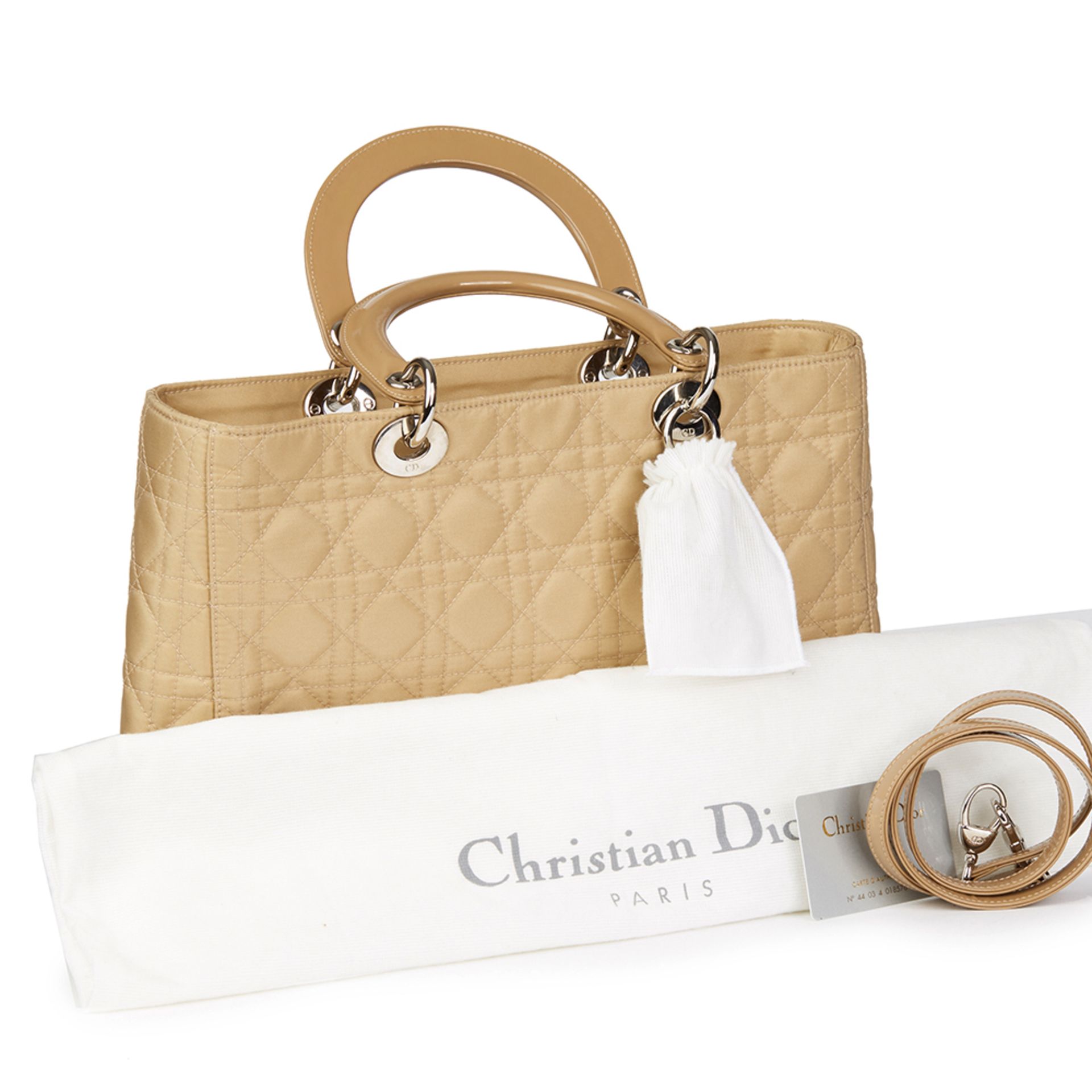 Christian Dior Beige Quilted Satin & Patent Leather Lady Dior GM - Image 10 of 10