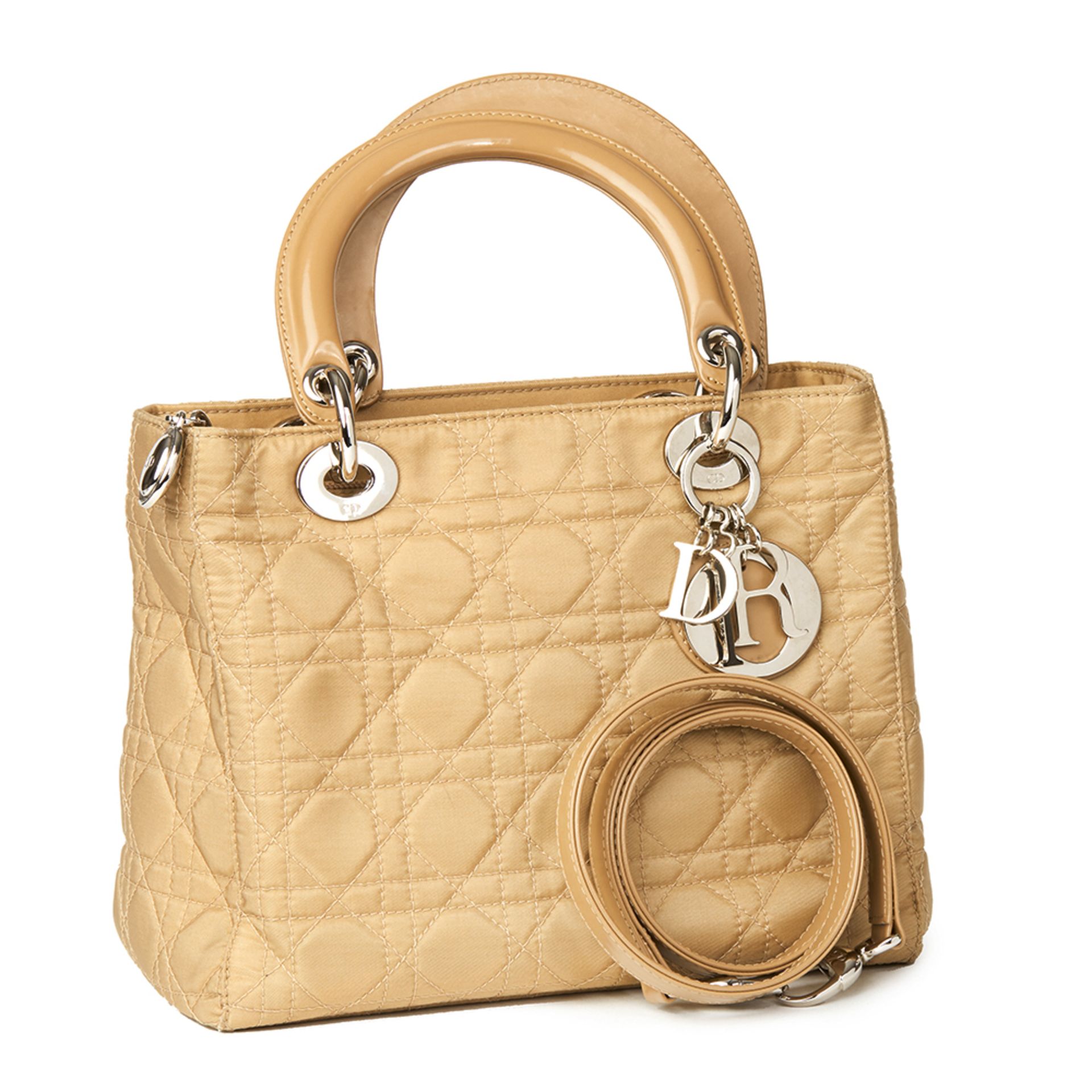 Christian Dior Beige Quilted Satin & Patent Leather Lady Dior MM - Image 10 of 10