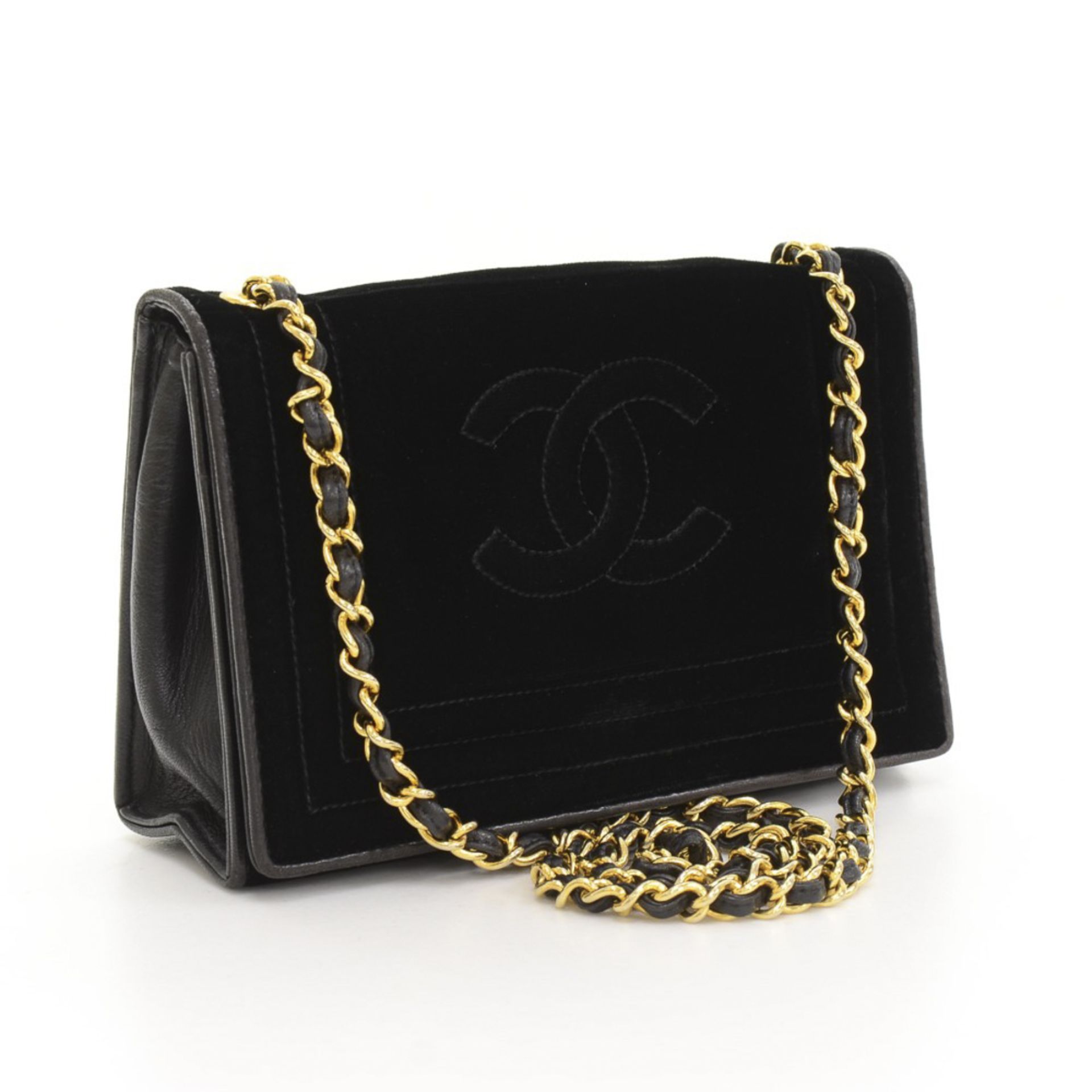 Chanel Black Velvet & Lambskin Vintage Timeless Single Flap Bag - Bild 3 aus 12