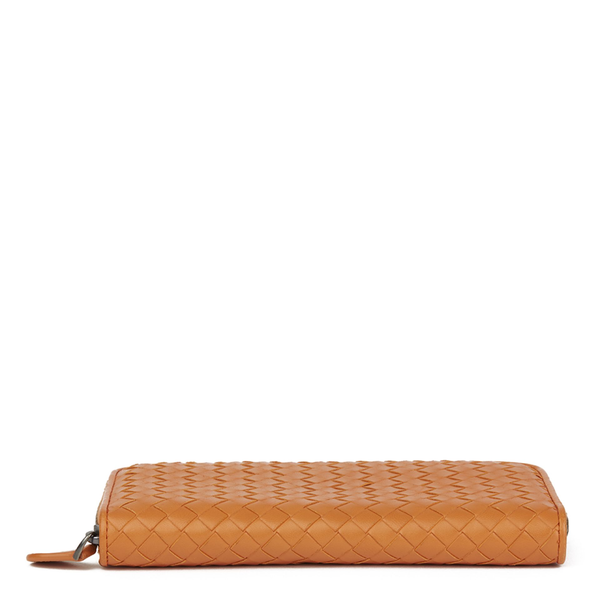 Bottega Veneta Orange Woven Calfskin Leather Zip Around Wallet - Image 5 of 10