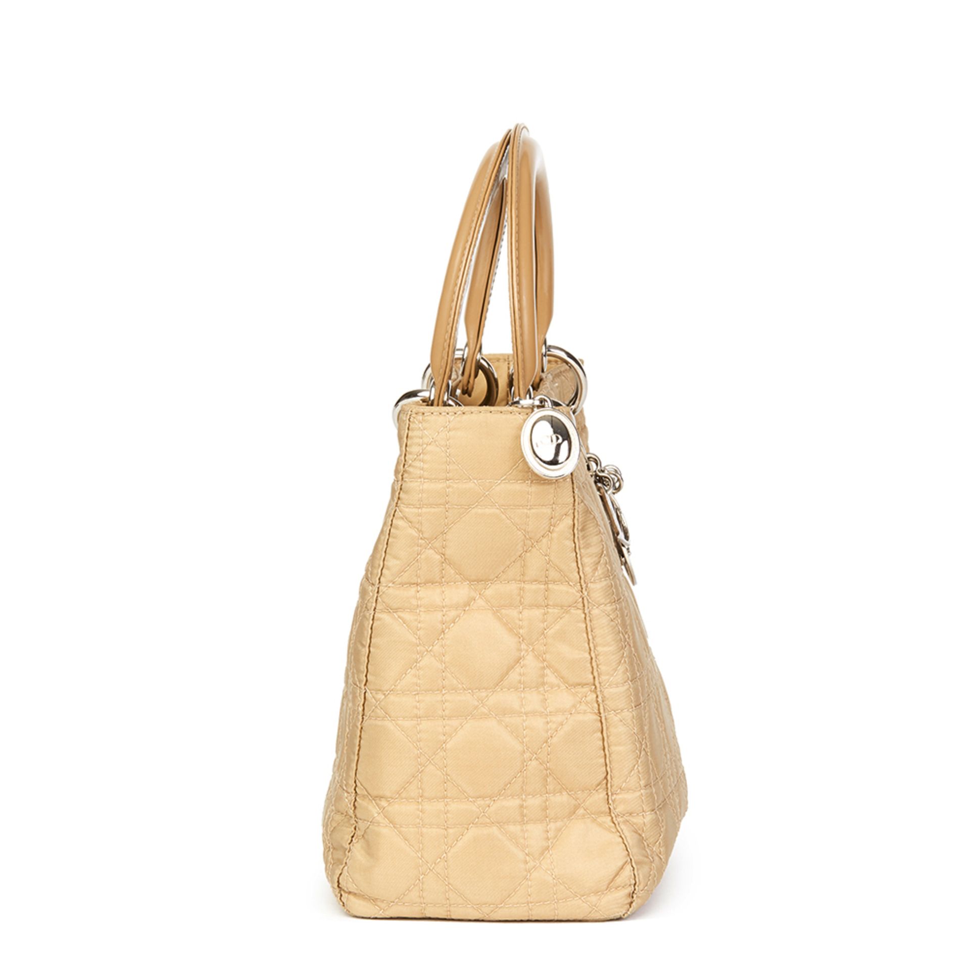Christian Dior Beige Quilted Satin & Patent Leather Lady Dior MM - Image 3 of 10