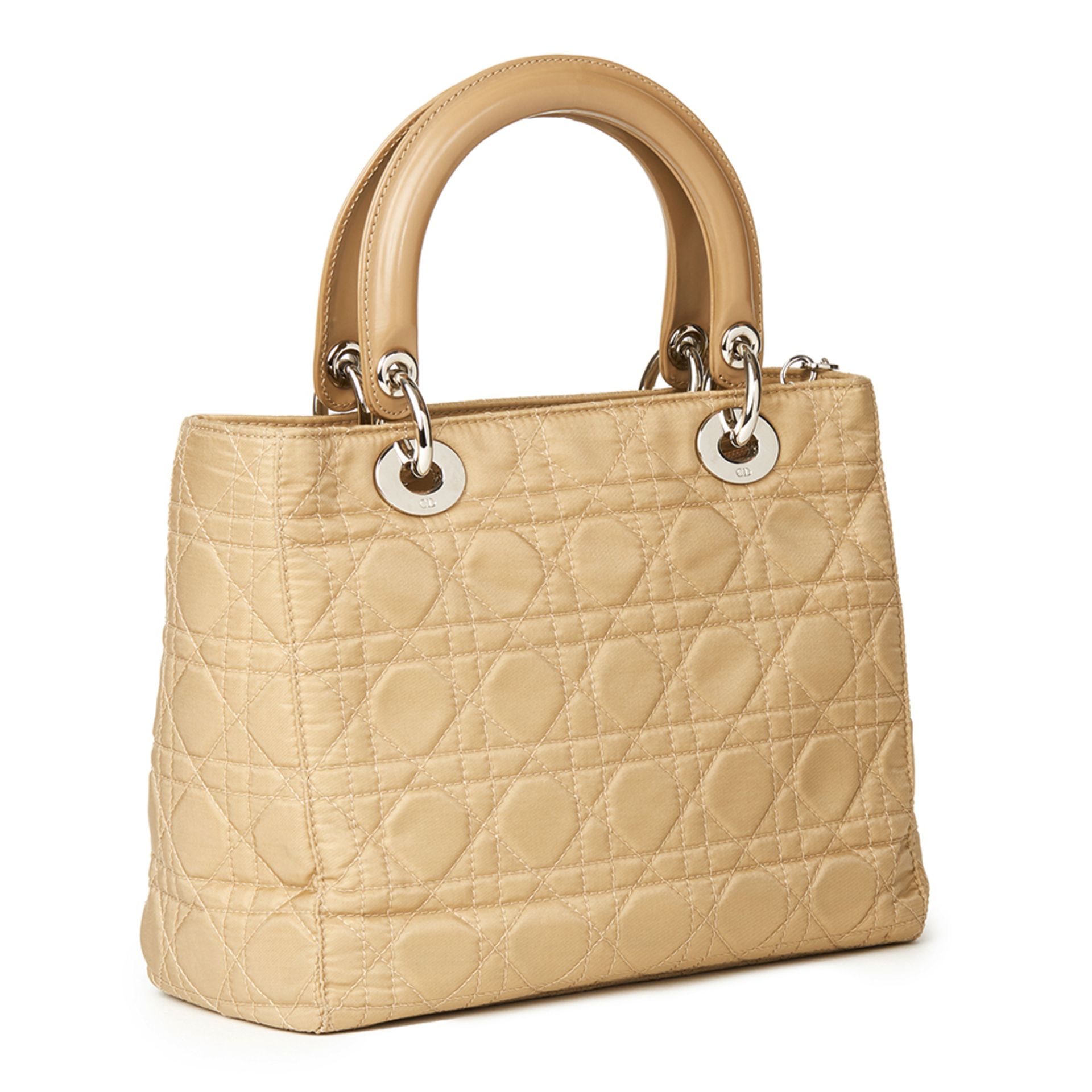 Christian Dior Beige Quilted Satin & Patent Leather Lady Dior MM - Image 4 of 10