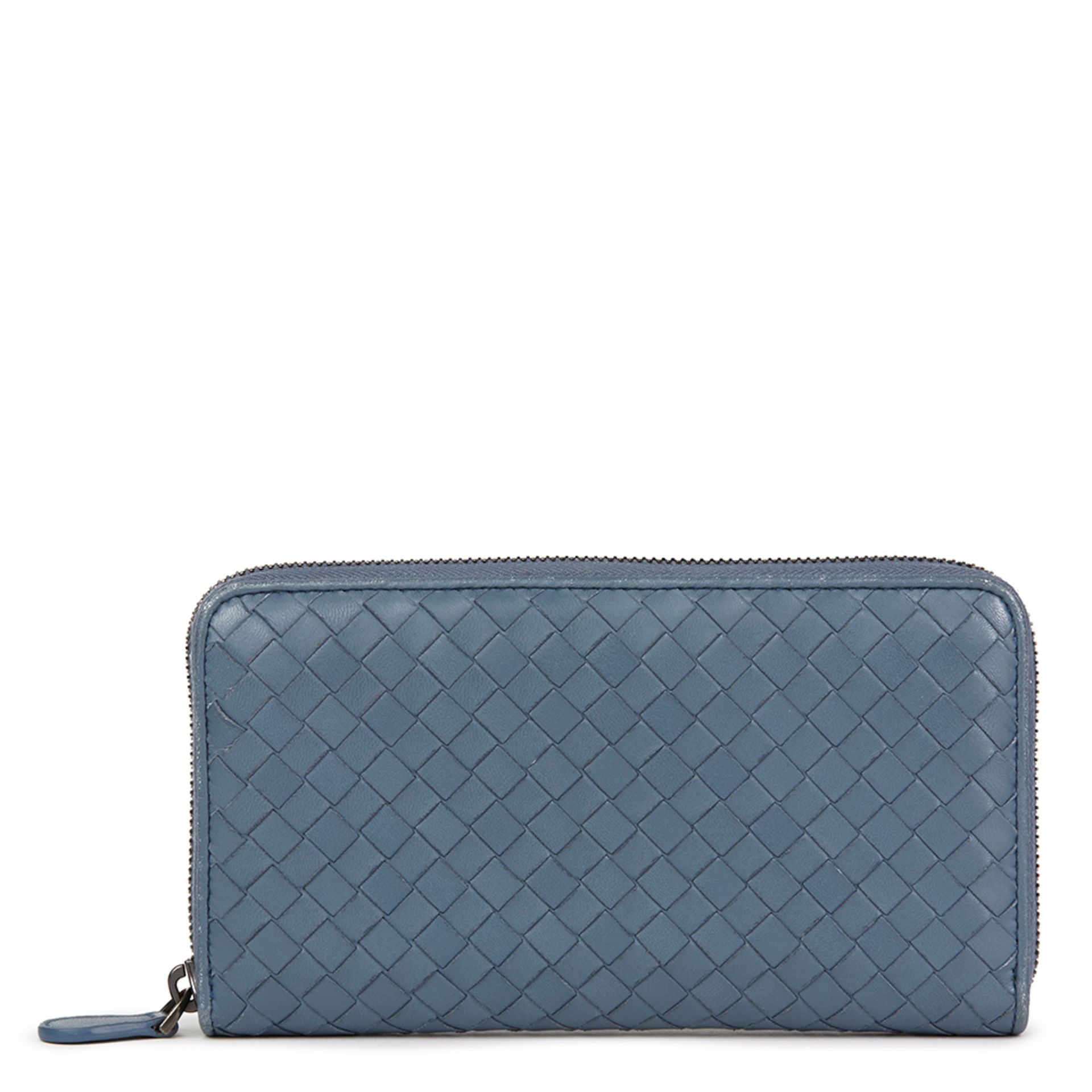 Bottega Veneta Tourmaline Woven Calfskin Leather Zip Around Wallet