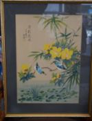 Framed Chinese Painting Of Two Bluebirds