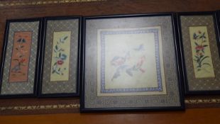 Group Of Five Chinese Silk Pictures