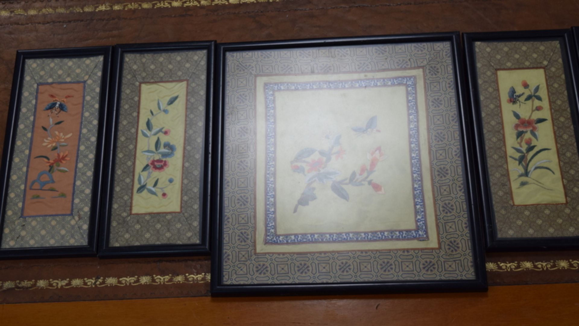 Group Of Five Chinese Silk Pictures