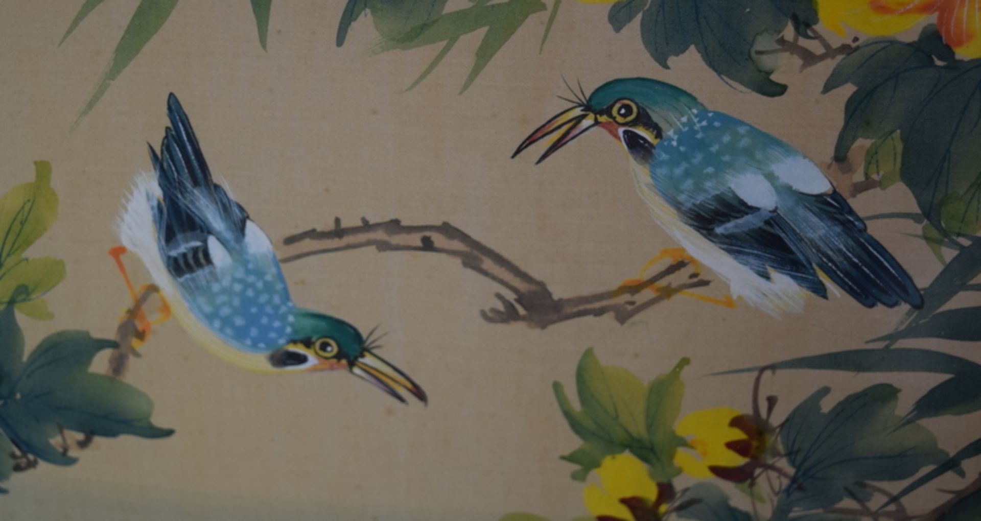 Framed Chinese Painting Of Two Bluebirds - Image 2 of 2