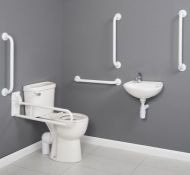 (G203) DOC-M PACK WHITE RAILS CLOSE COUPLED DISABLED TOILET SET. RRP £499.99. Barwood Close