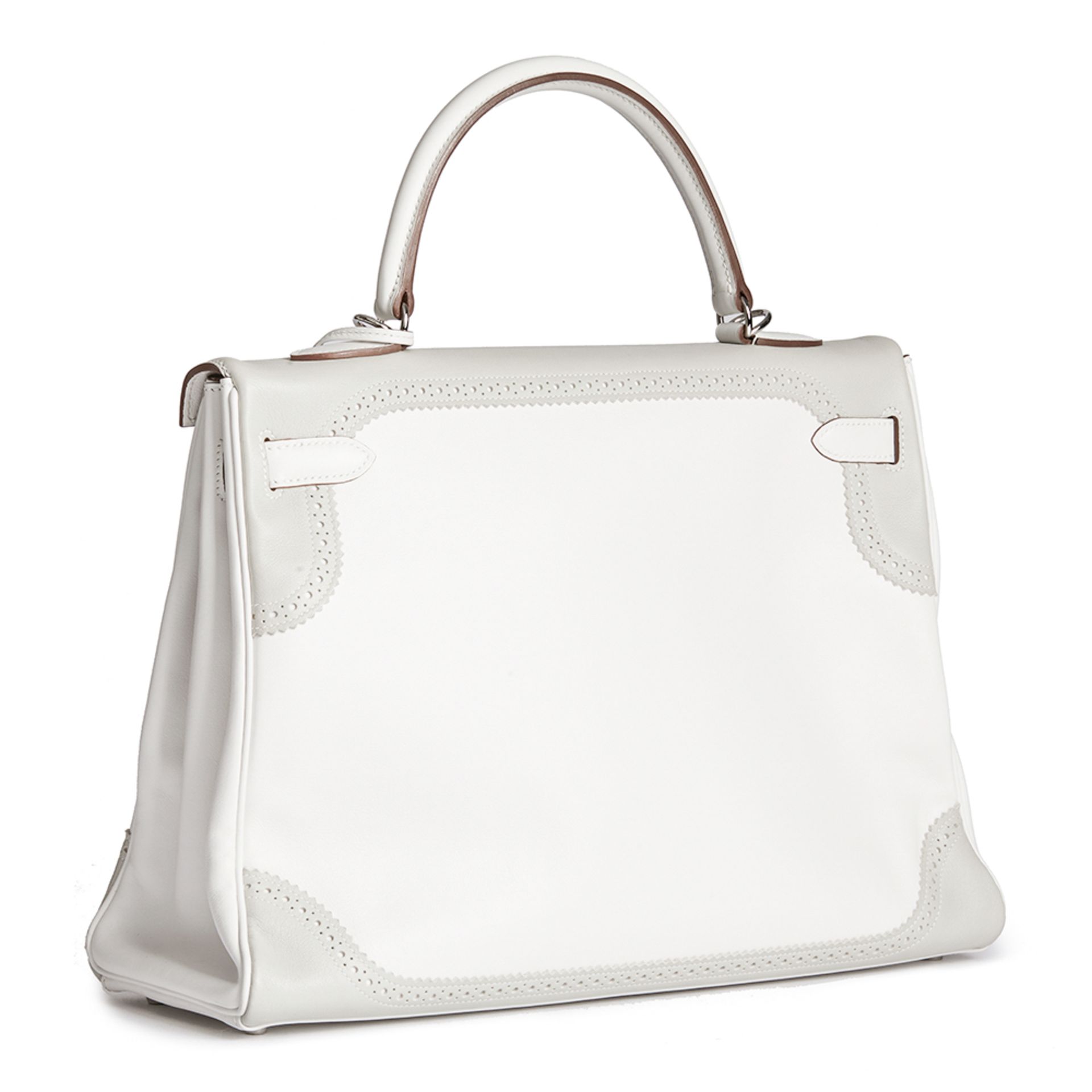 Hermès White & Gris Perle Swift Leather Ghillie Kelly 35cm Retourne - Image 4 of 9