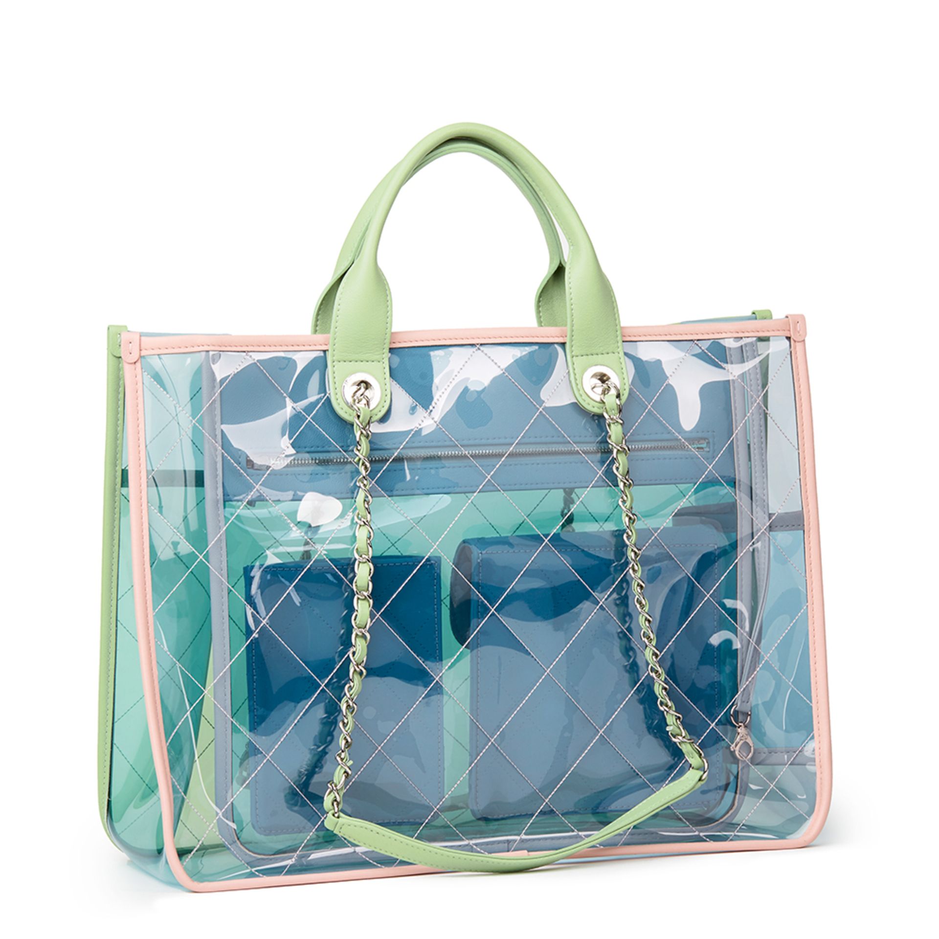 Chanel Green, Blue, Pink Lambskin & PVC Large bidping Tote - Image 4 of 10