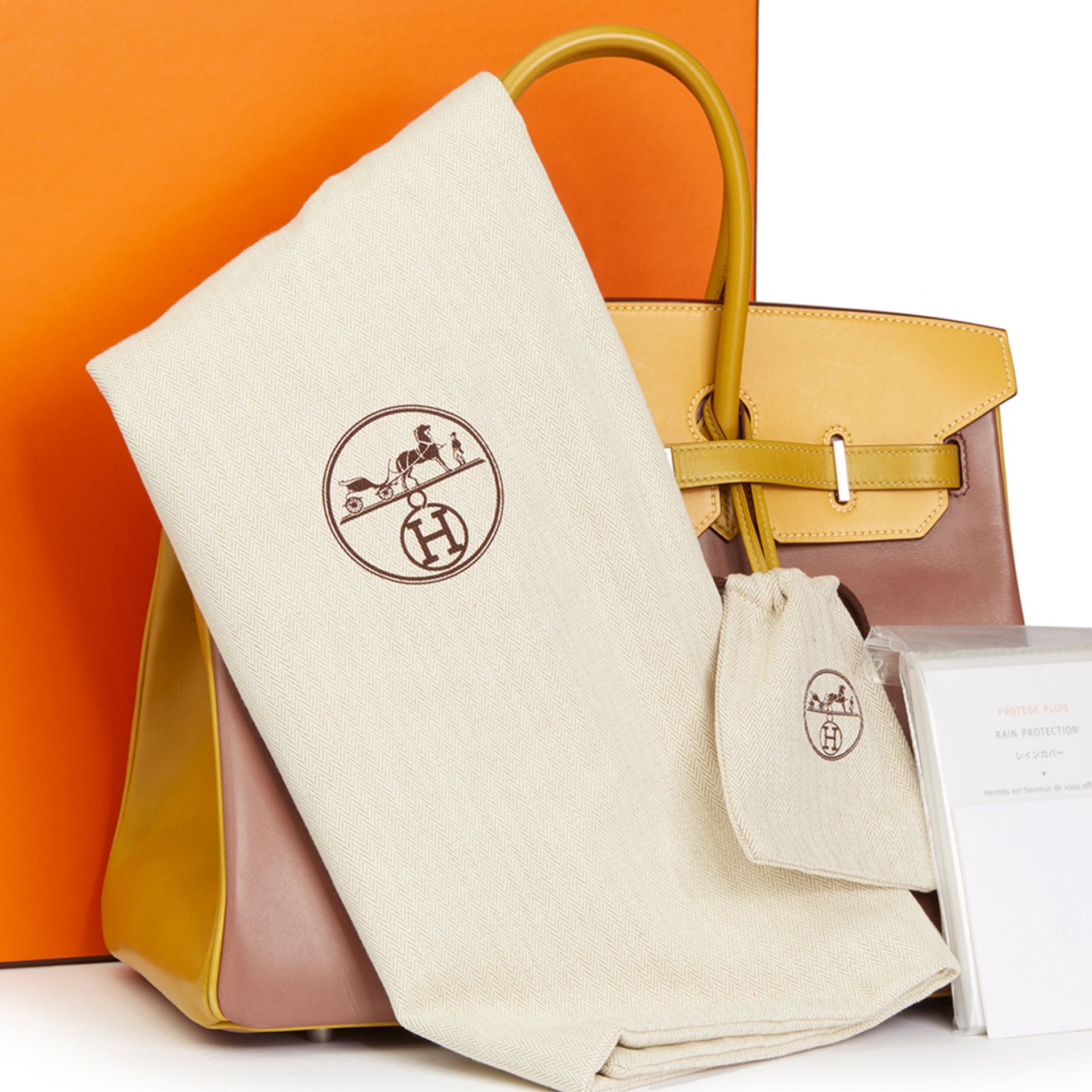Hermès Bois De Rose, Jaune & Vert Anis Box Calf Leather Special Order Birkin 35cm - Image 9 of 11