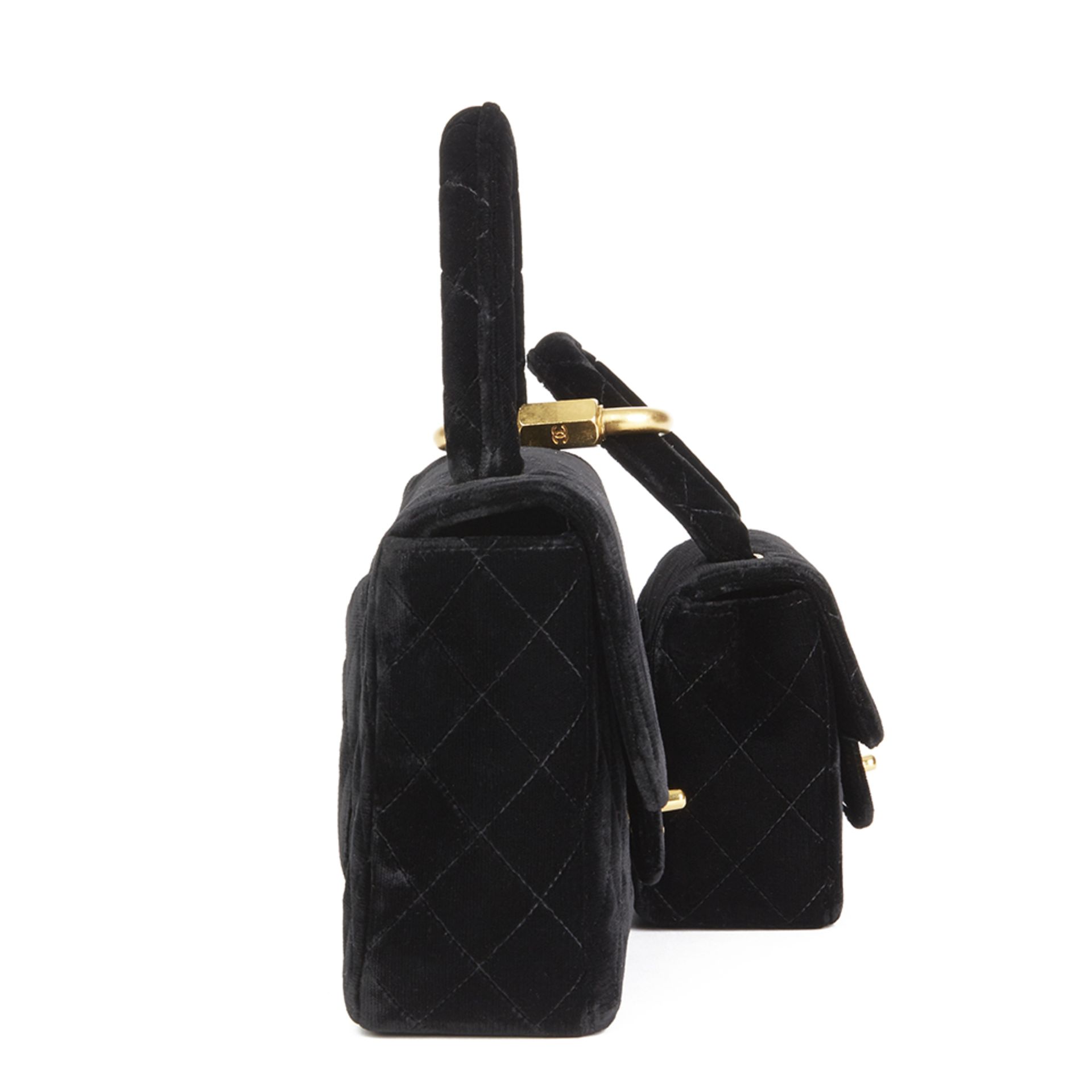 Chanel Black Quilted Velvet Vintage Medium Kelly Flap Bag Mini Charm Set - Image 2 of 12