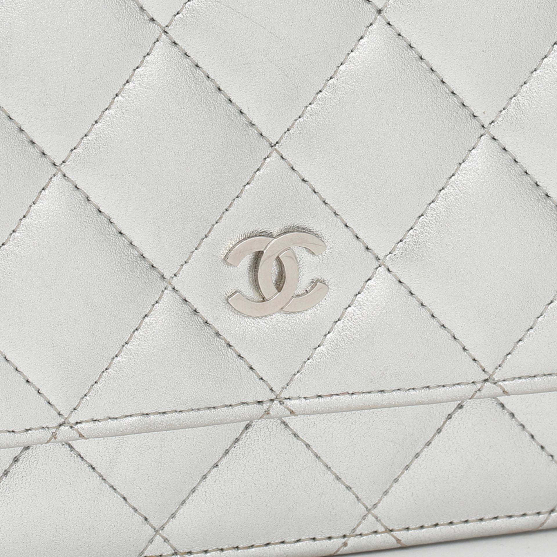 Chanel Silver Quilted Metallic Lambskin Wallet-On-Chain WOC - Image 11 of 11