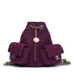 Chanel Aubergine Quilted Tweed Fabric Mini Classic Backpack