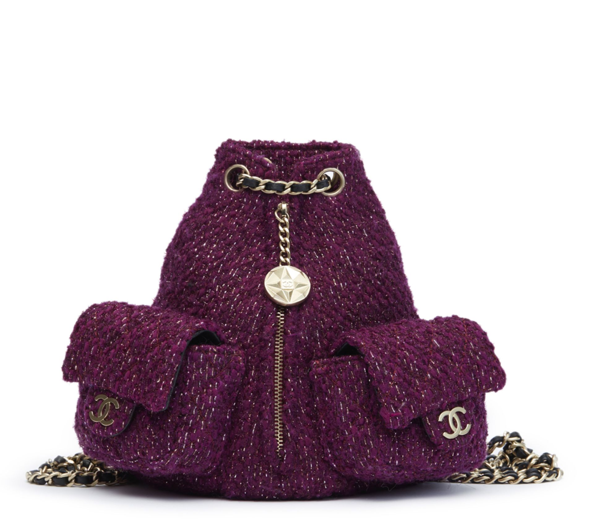 Chanel Aubergine Quilted Tweed Fabric Mini Classic Backpack