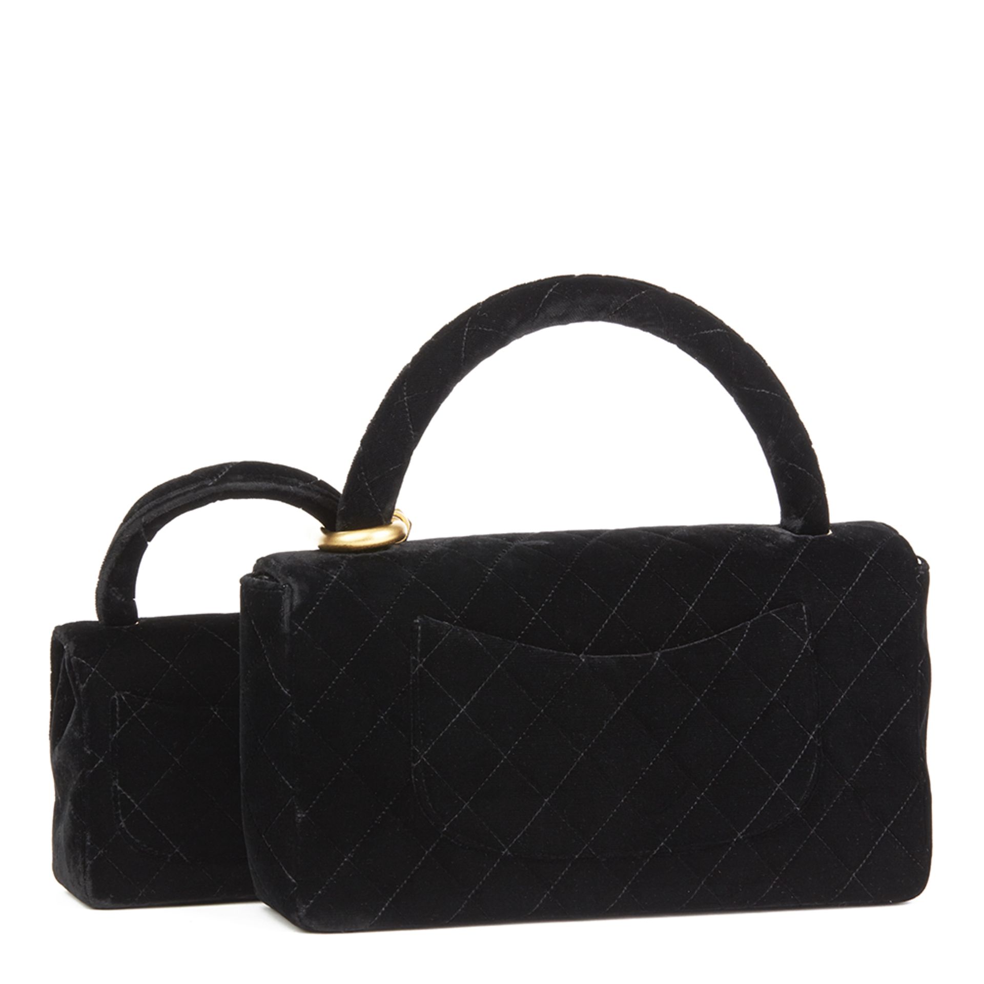 Chanel Black Quilted Velvet Vintage Medium Kelly Flap Bag Mini Charm Set - Image 3 of 12