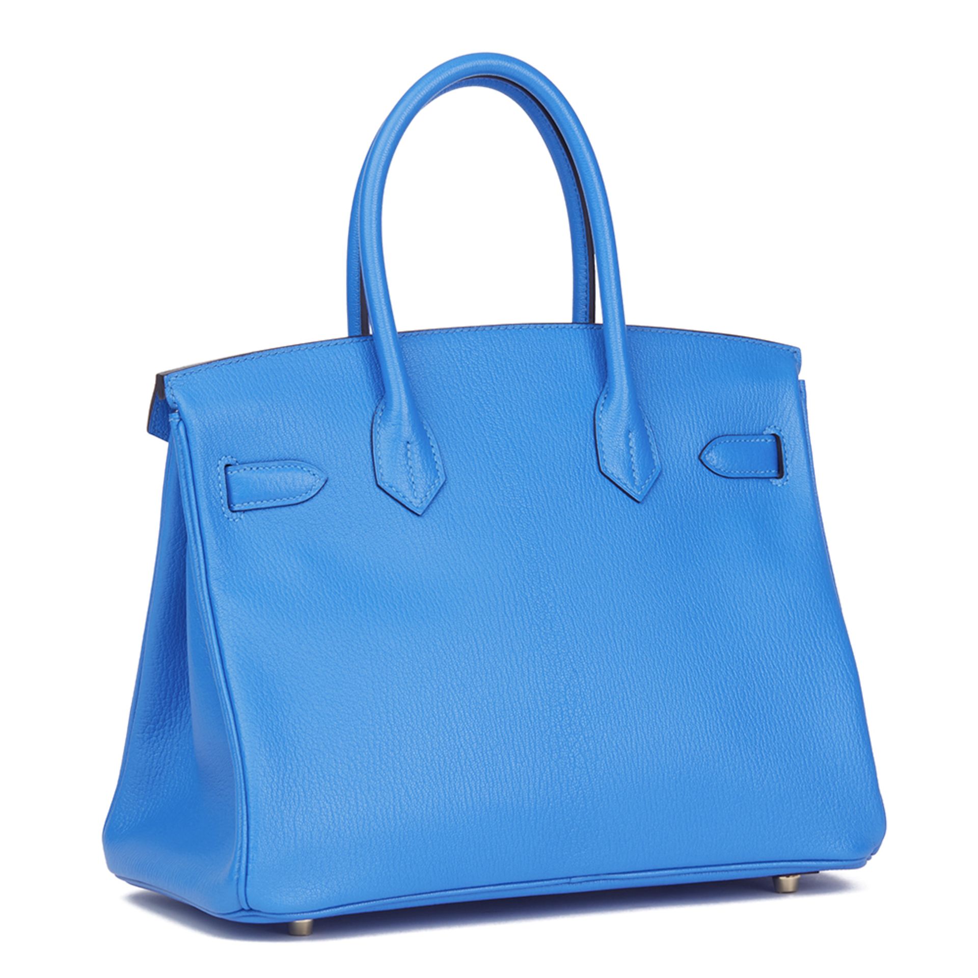 Hermès Blue Hydra & Gris Mouette Chevre Mysore Leather Special Order Birkin 30cm - Image 4 of 10