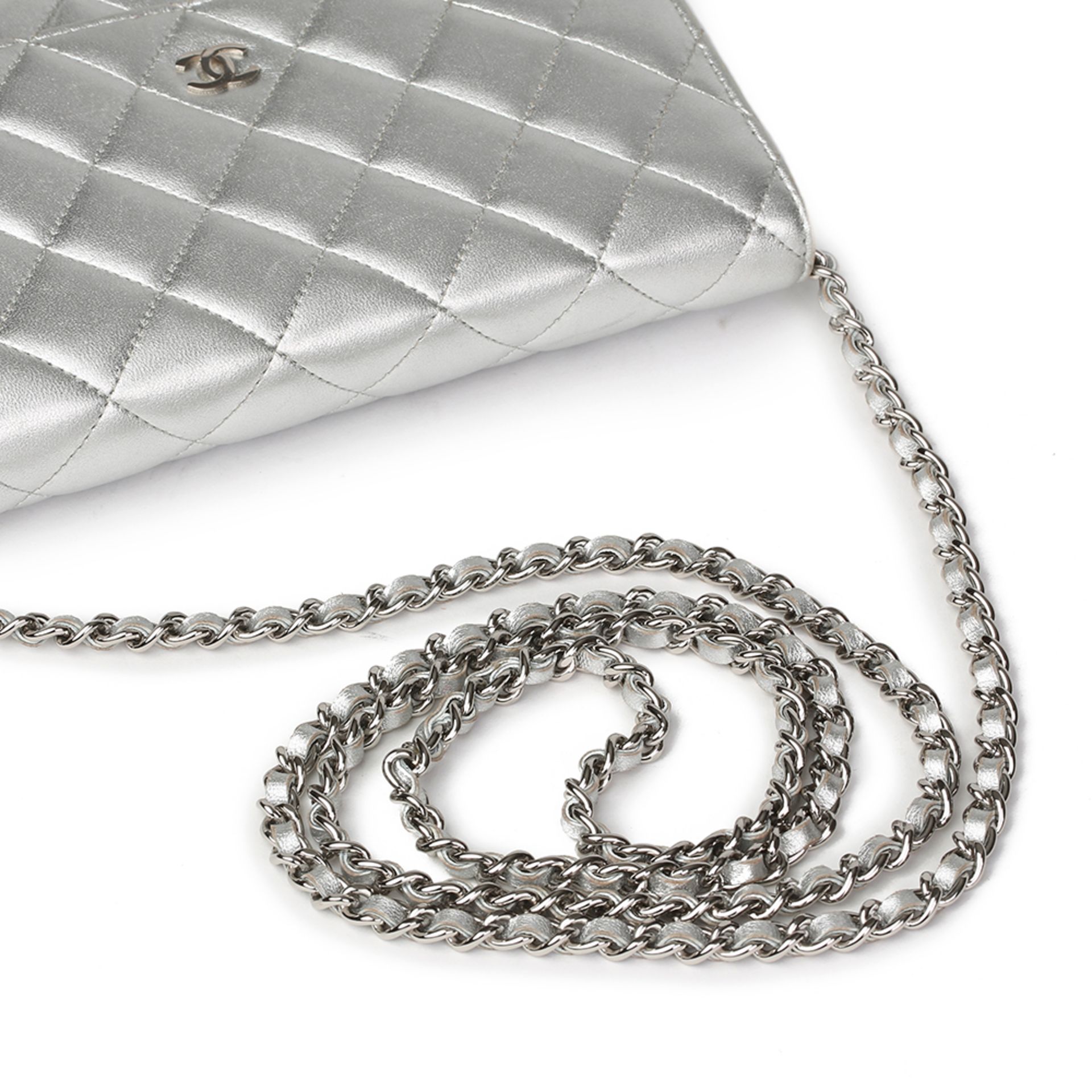 Chanel Silver Quilted Metallic Lambskin Wallet-On-Chain WOC - Image 6 of 11