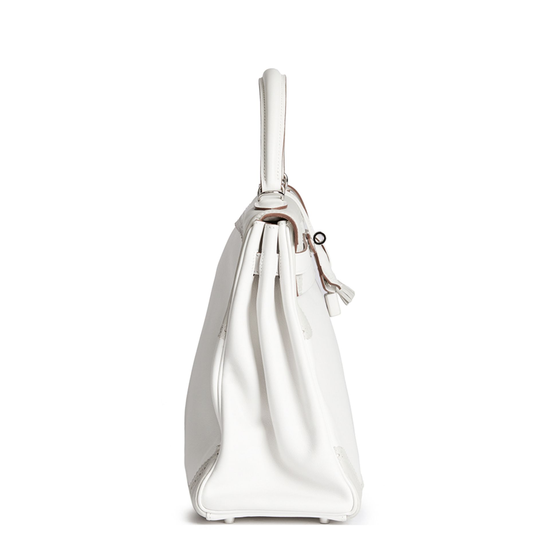 Hermès White & Gris Perle Swift Leather Ghillie Kelly 35cm Retourne - Image 3 of 9