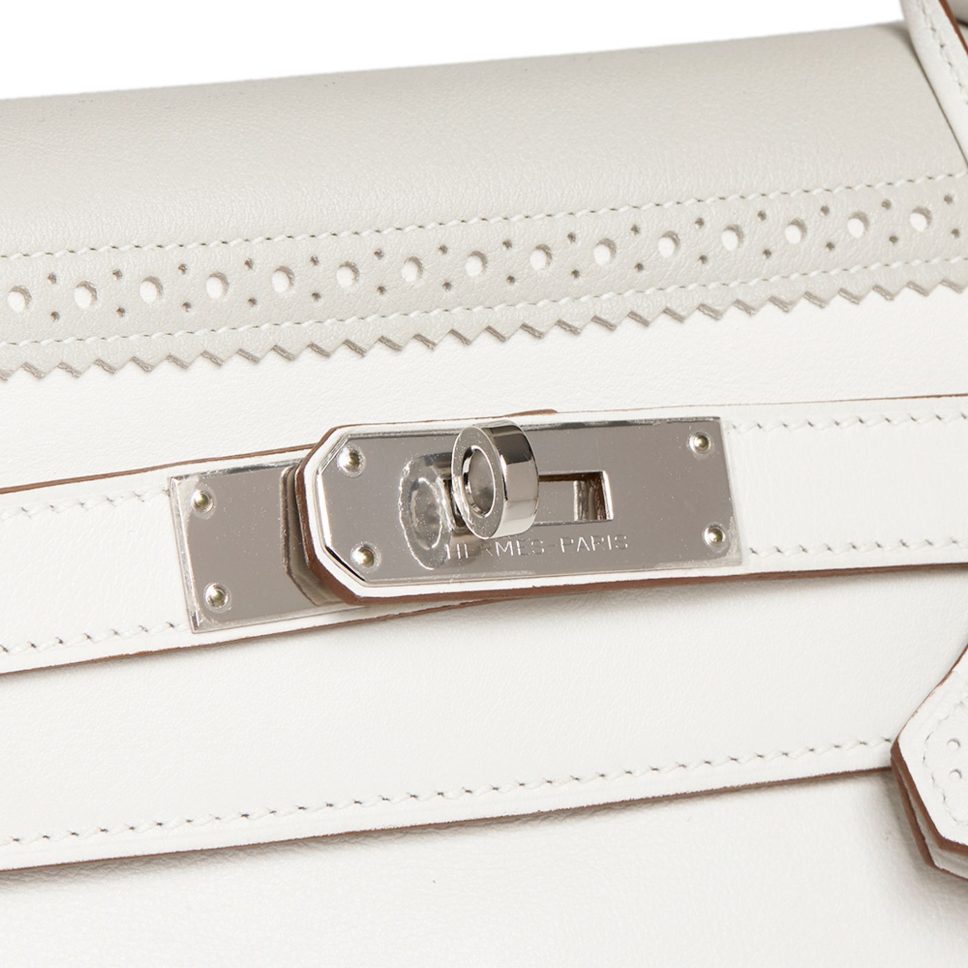 Hermès White & Gris Perle Swift Leather Ghillie Kelly 35cm Retourne - Image 6 of 9