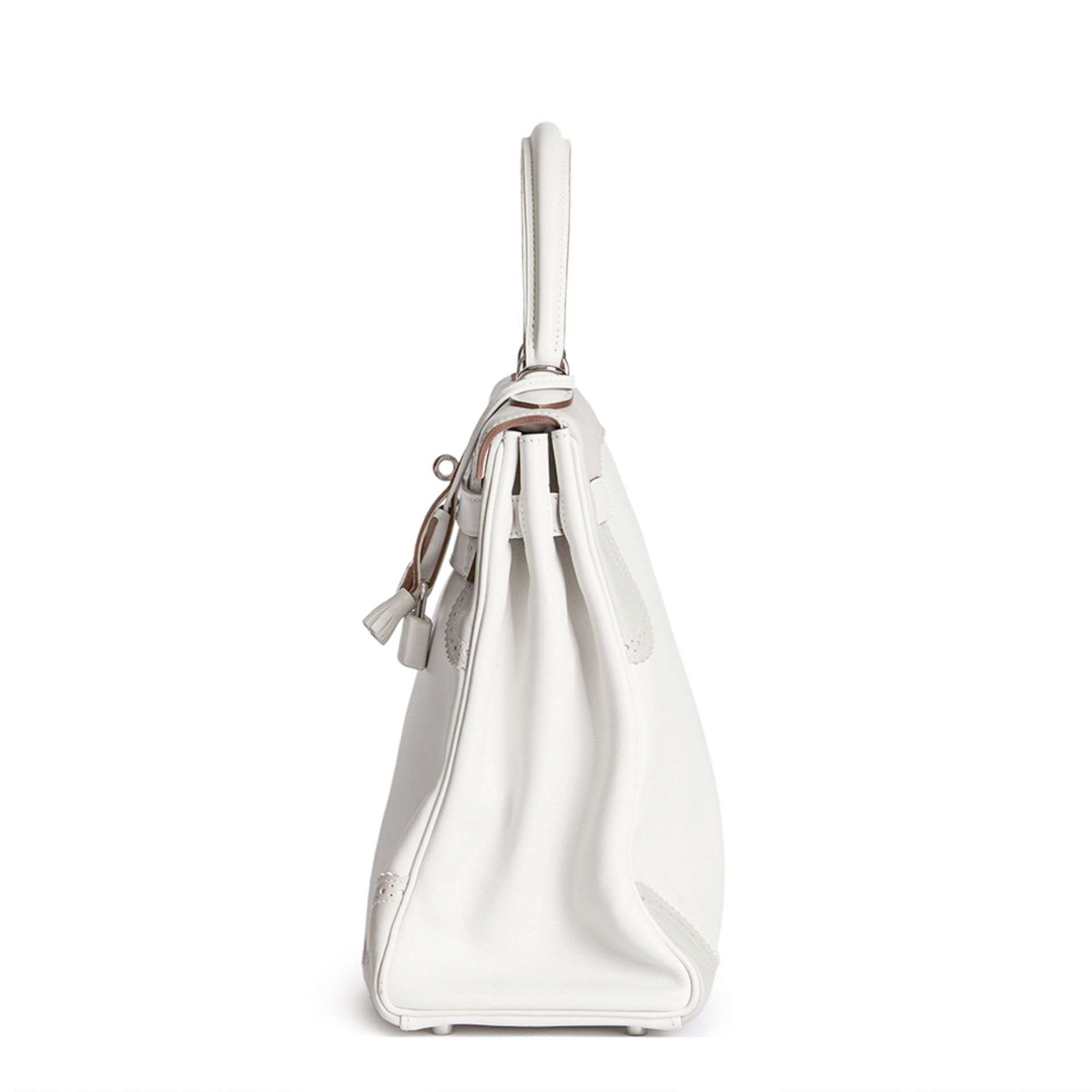 Hermès White & Gris Perle Swift Leather Ghillie Kelly 35cm Retourne - Image 2 of 9