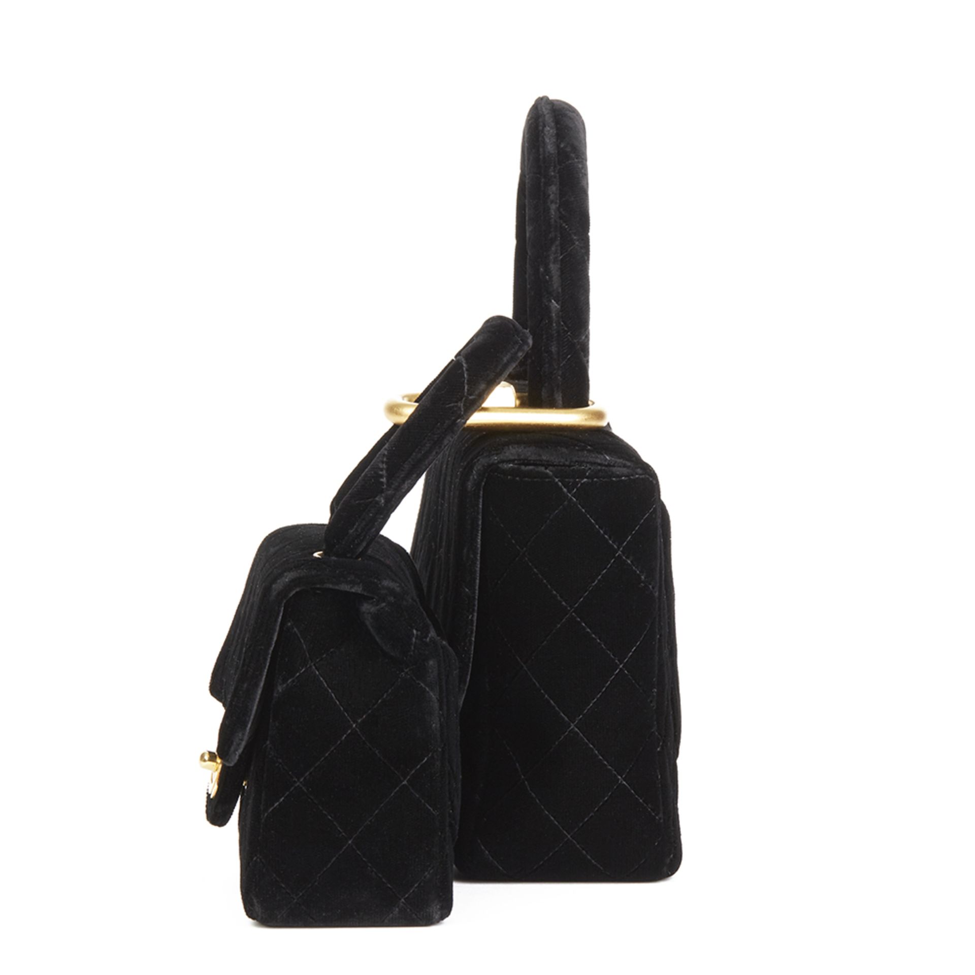 Chanel Black Quilted Velvet Vintage Medium Kelly Flap Bag Mini Charm Set - Image 6 of 12