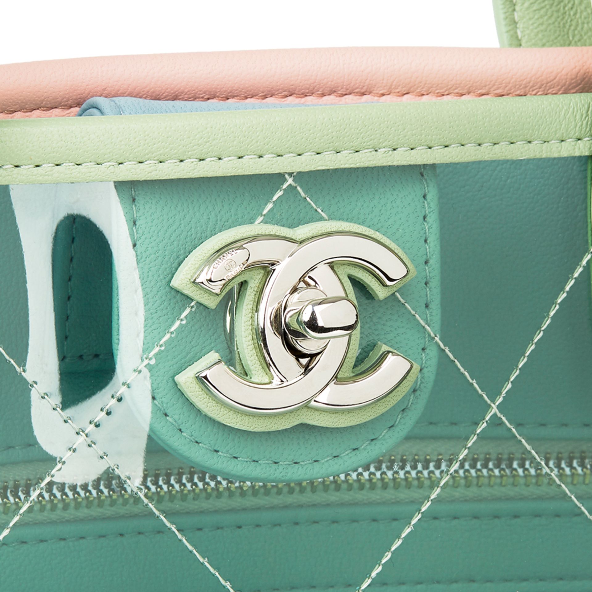 Chanel Green, Blue, Pink Lambskin & PVC Large bidping Tote - Image 6 of 10