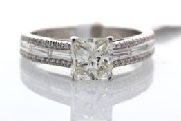 18ct White Gold Single Stone Claw Set Princess Cut With Stone Set Shoulders Diamond Ring 1.00 (1.35)