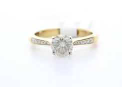 18ct Yellow Gold Single Stone Claw Set With Stone Set Shoulders Diamond Ring 1.01