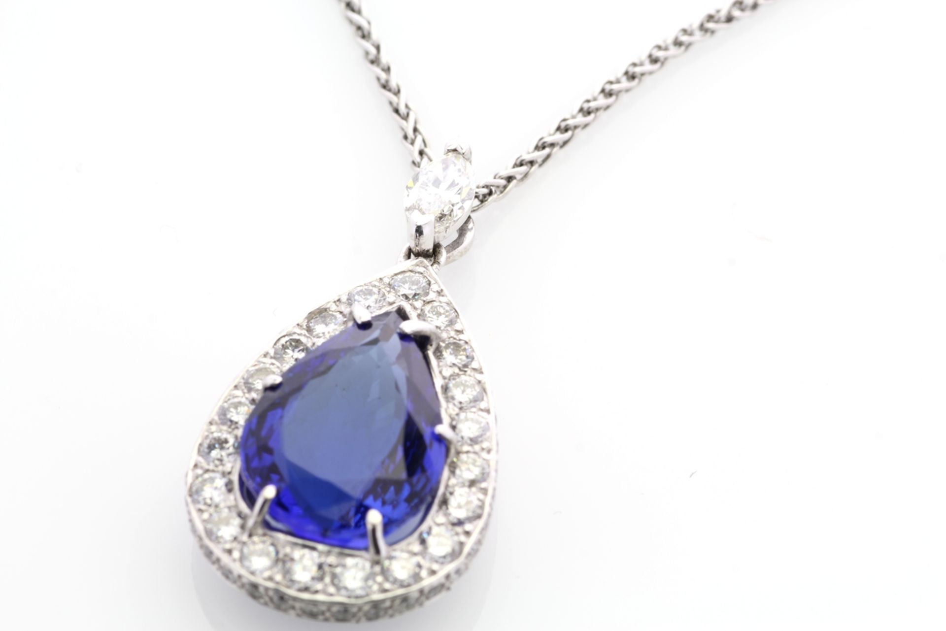 18ct White Gold Tanzanite And Diamond Halo Pendant 2ct Diamonds - 9ct Tanzanite