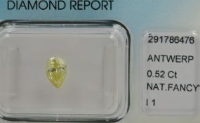 An unmounted Pear-shaped diamond weighing app. 0.52ct. Colour : Yellow .Clarity :I1
