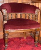 Ecclesiastical Elder's Chair In Oak And Red Velour