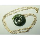 9ct Gold Chain and Green Nephrite Spiral Pendant