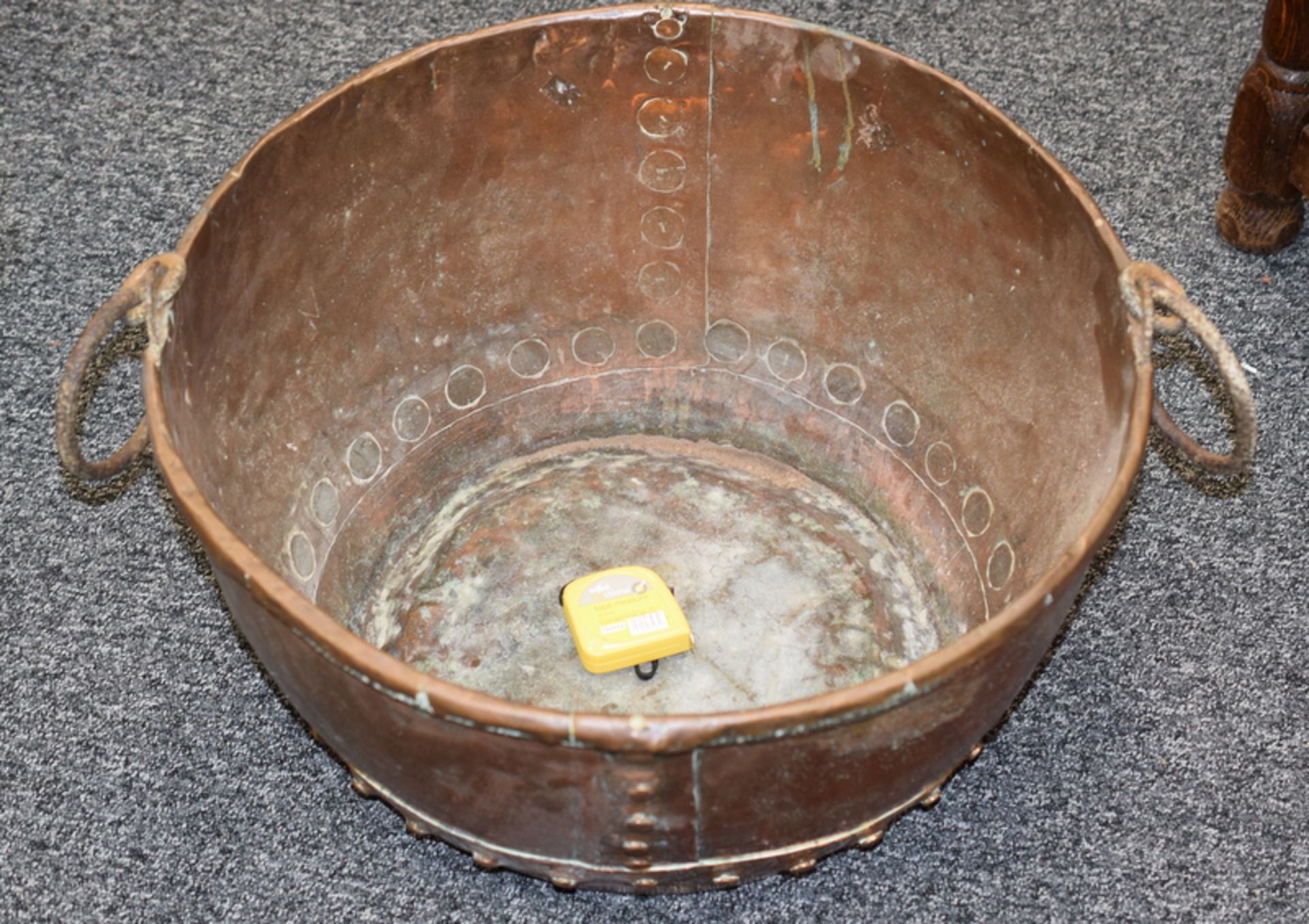 Large Rivetted Copper Pan With Iron Handles