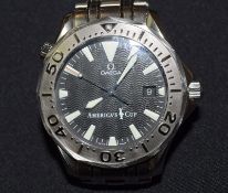 Rare 18ct White Gold Bezel Omega Sea Master Americas Cup Complete, Full Set.