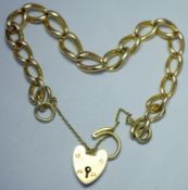 Vintage Large Link 9ct Gold Bracelet With Heart Shape Padlock Clasp