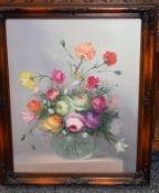 Oil On Canvas Painting Of Flowers In Bowl By Cooper