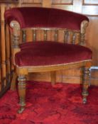 Ecclesiastical Elder's Chair In Oak And Red Velour