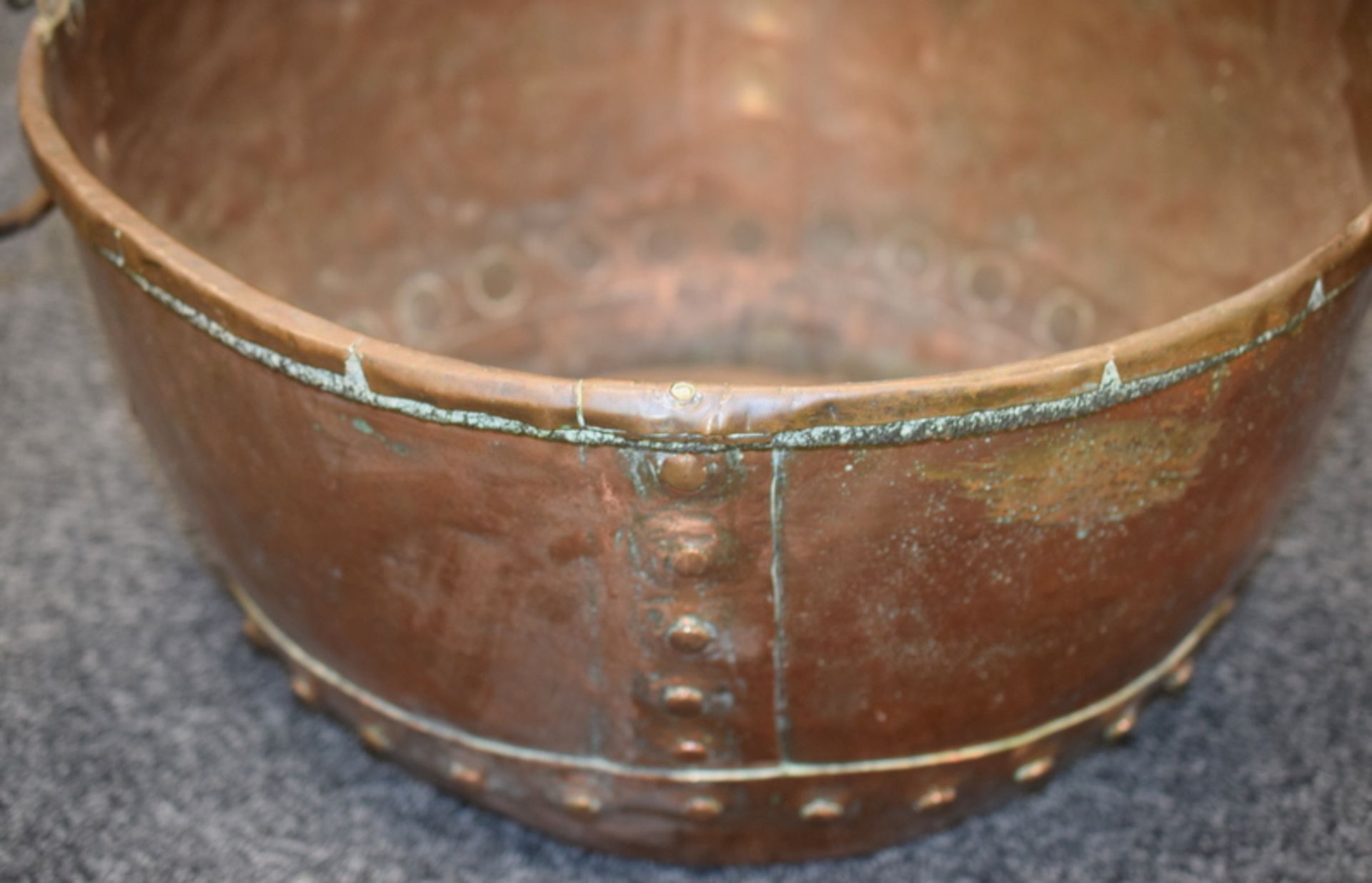 Large Rivetted Copper Pan With Iron Handles - Image 2 of 3