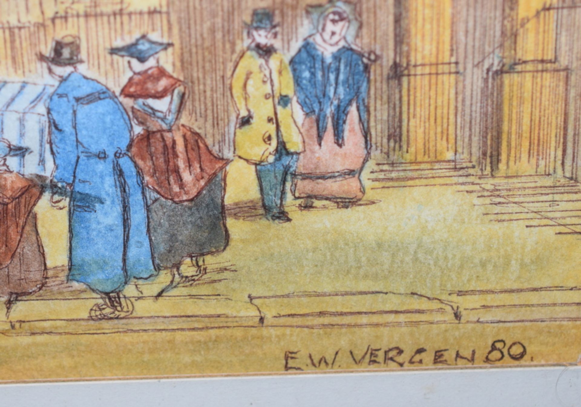 Pen And Watercolour Painting Of Street Scene By E.W.Vergan 80 - Image 3 of 3